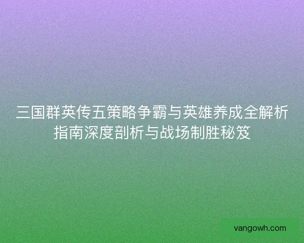 三国群英传五策略争霸与英雄养成全解析指南深度剖析与战场制胜秘笈
